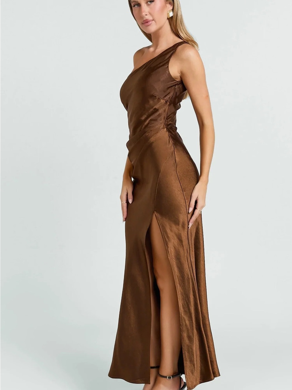 Showpo. Isla Maxi Chocolate Satin Dress